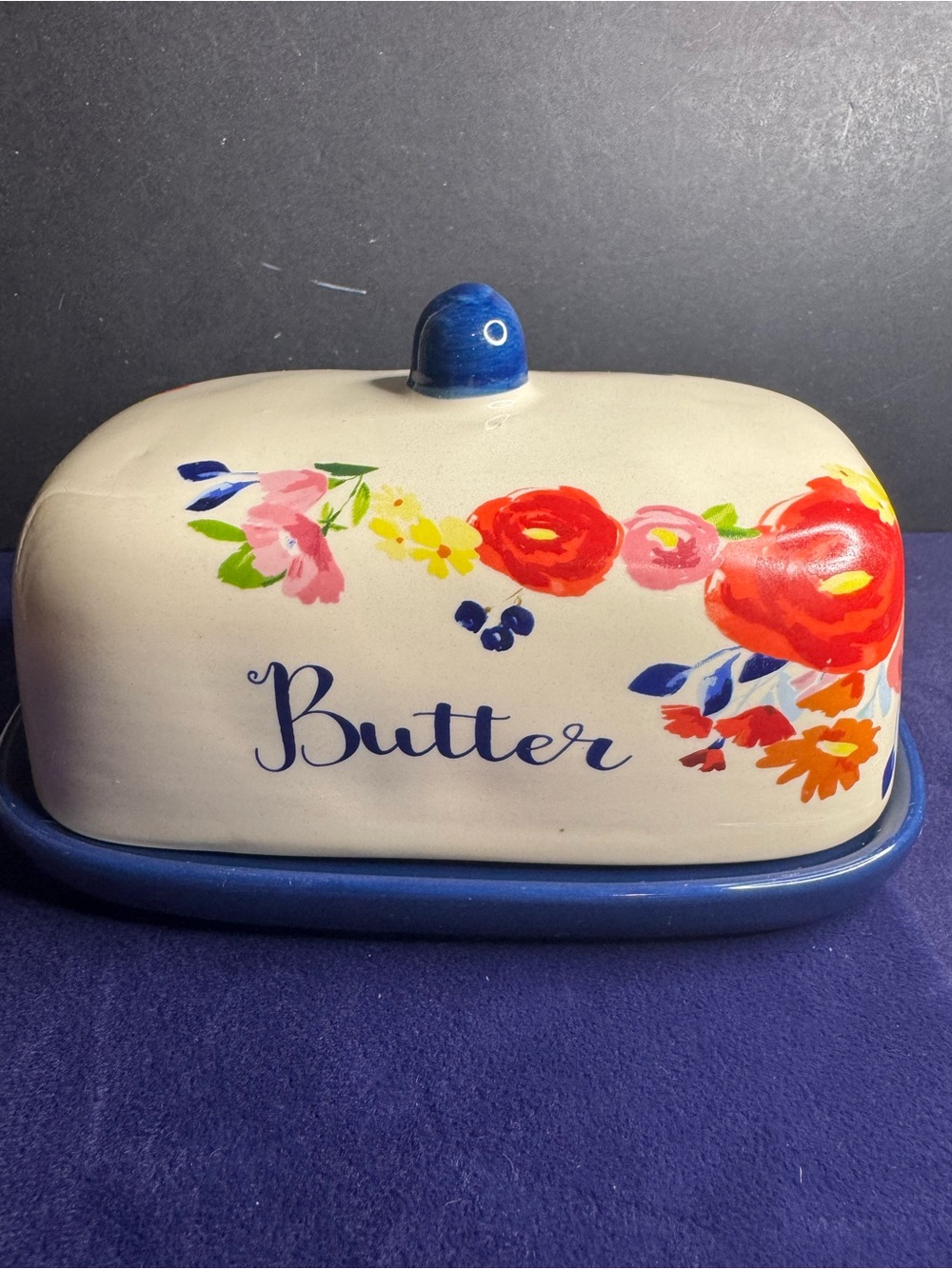 Home Essentials Floral Ceramic Butter Dish Cottagecore